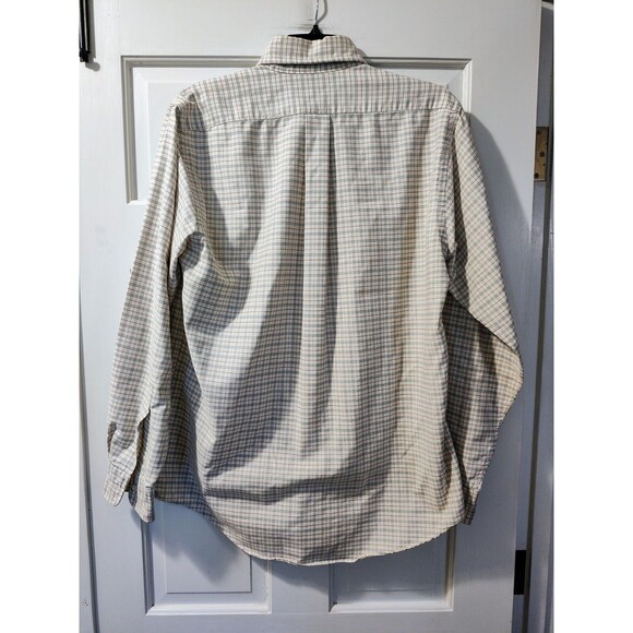 Men's LL Bean Button-Down Shirt Size 15 1/2-34 Cream Purple Single Needle Check - Picture 6 of 11